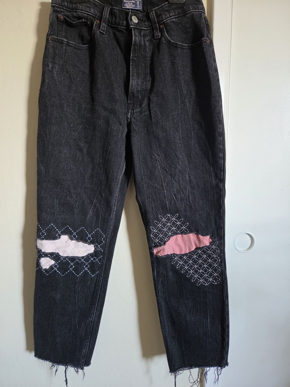 Black Women's Ambercrombie & Fitch Jeans With Custom Sashiko Embroidery